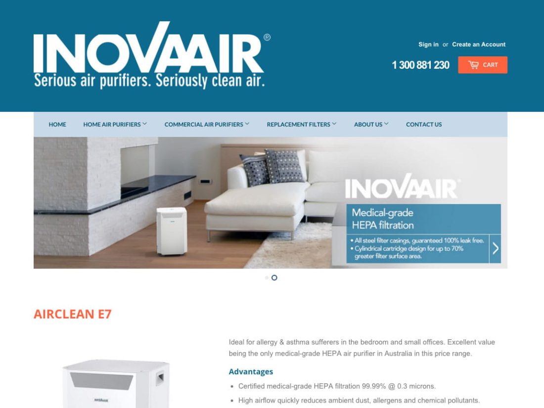 InovaAir Purifier website screenshot
