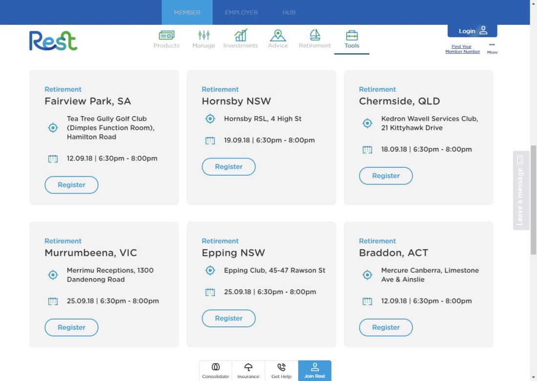 Rest Superannuation website screenshot