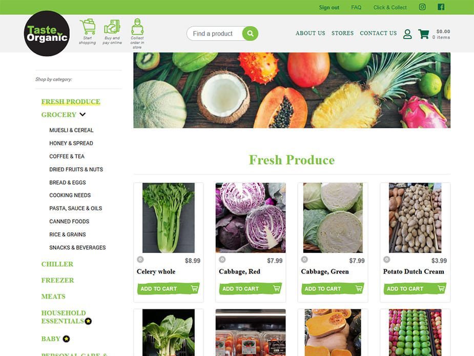 Taste Organic website screenshot
