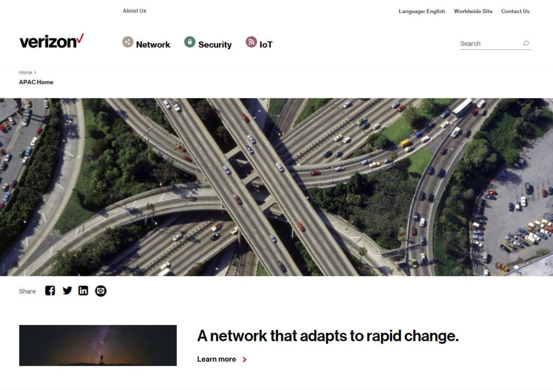 Verizon APAC website screenshot