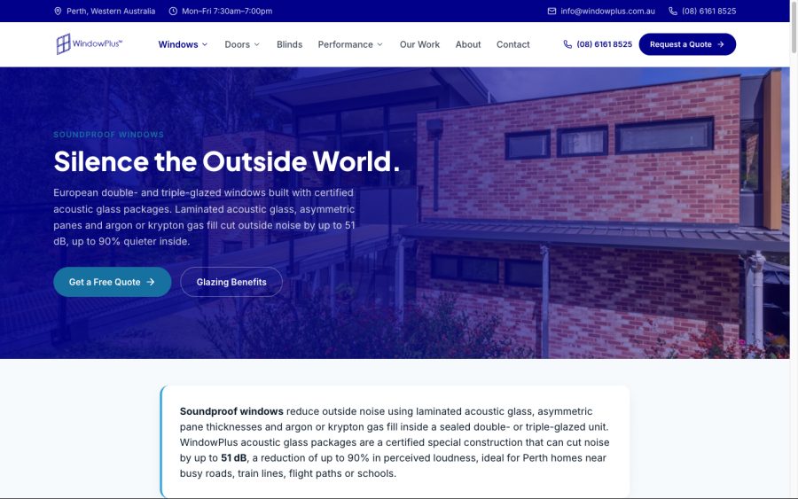 Soundproof windows page explaining the acoustic glass packages